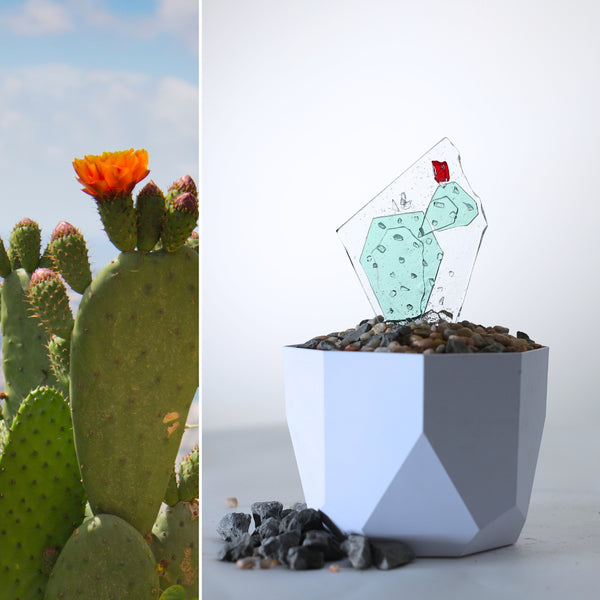 Glass Garden Stake: Little Prickly Pear Cactus