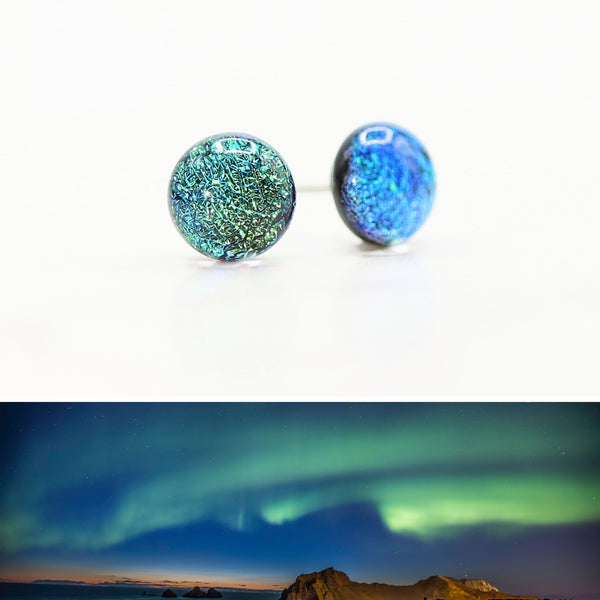 Blue/Teal Aurora Glass Earrings