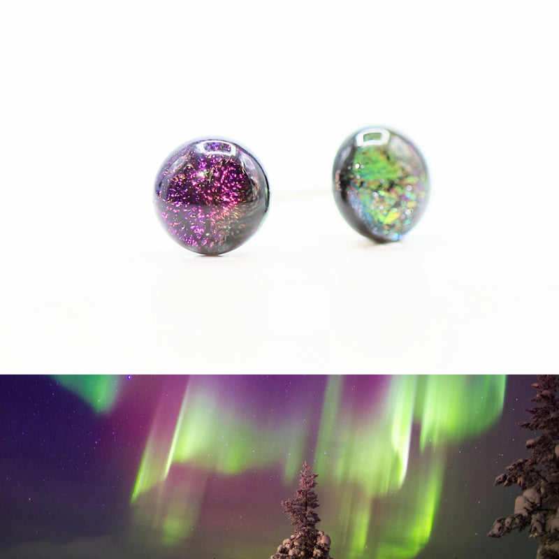 Magenta/Green Aurora Glass Earrings