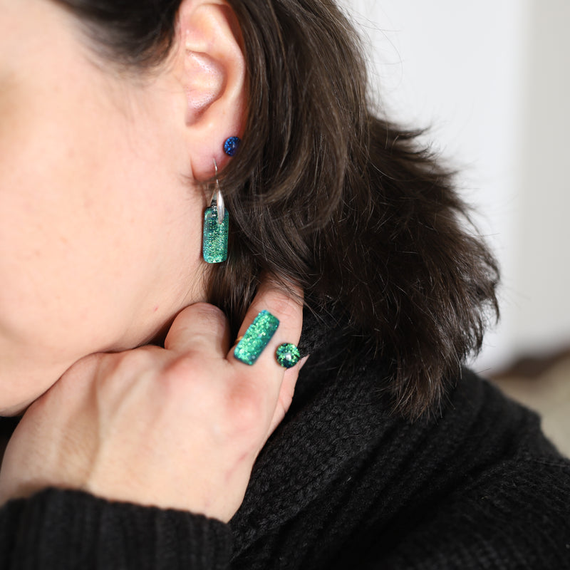 Teal Aurora Rectangle Drop Earrings